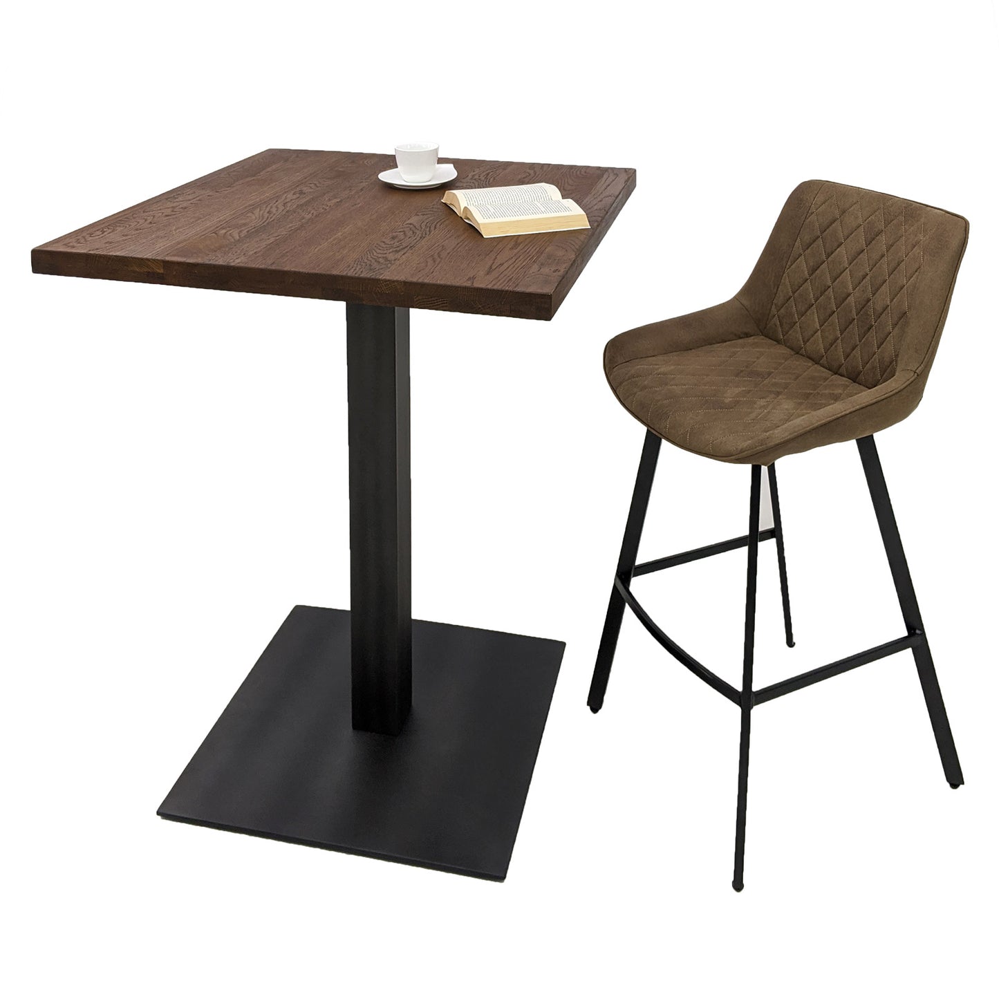 
                  
                    Bartisch 80 x 80 cm Eiche massiv antikbraun / Metall - Sia
                  
                