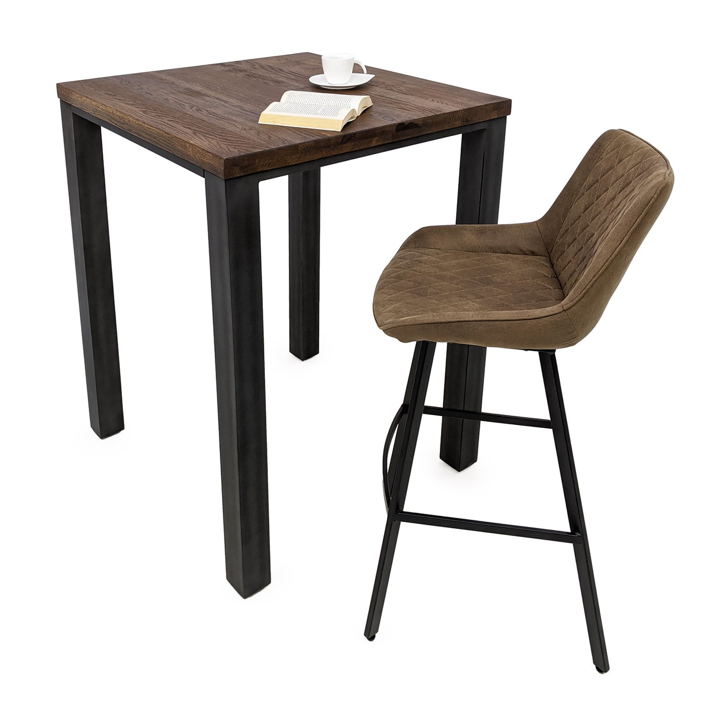 
                  
                    Bartisch 80 x 80 cm Eiche massiv antikbraun / Metall - Sia
                  
                