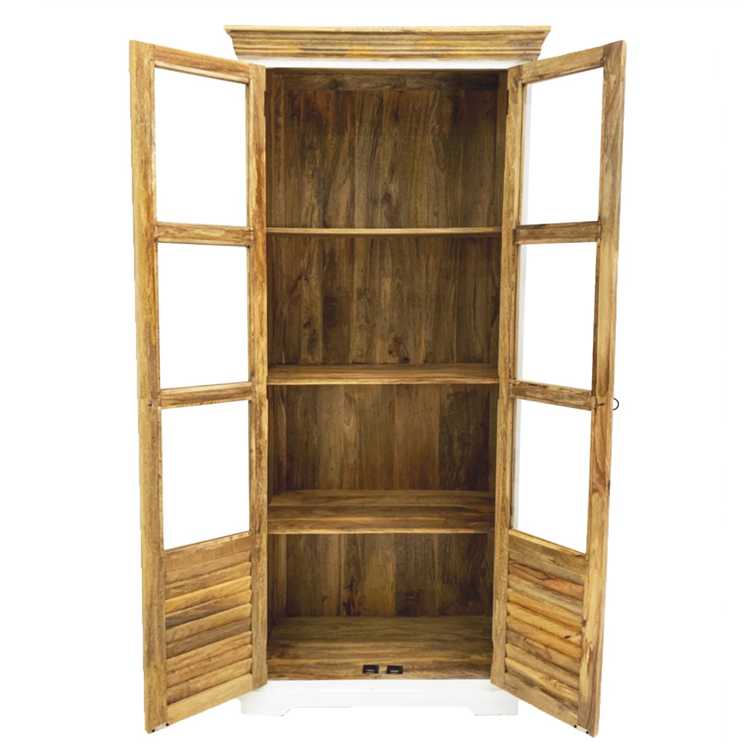 
                  
                    Vitrine 2 trg. Mango massiv weiß / braun Landhausstil - Neron
                  
                