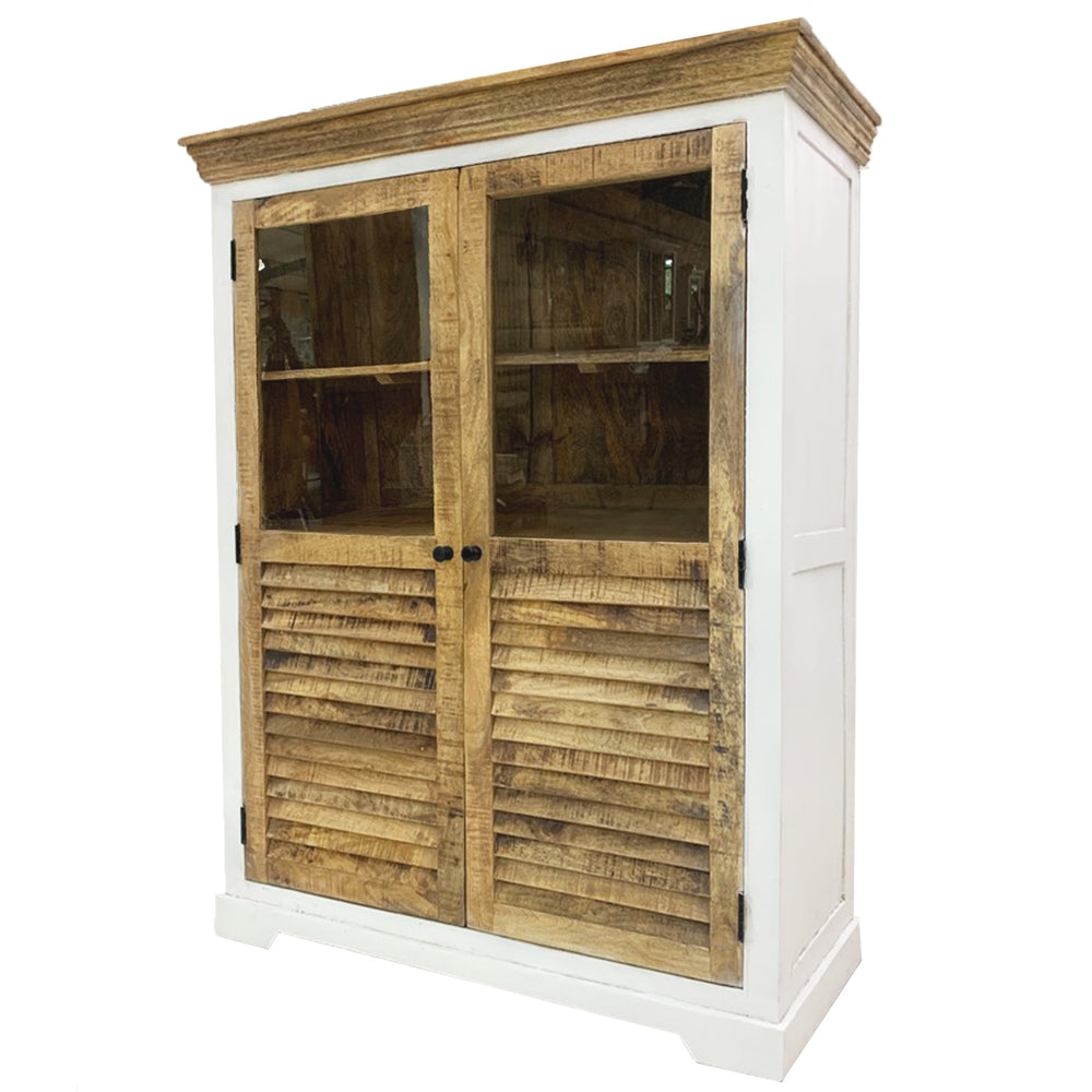 Highboard  Mango massiv weiß / braun Landhausstil - Neron