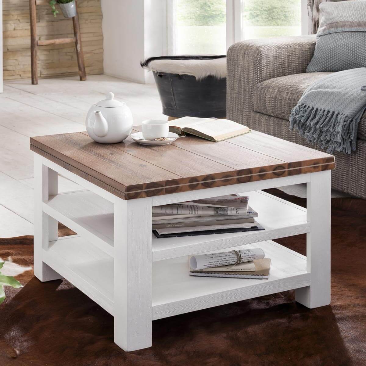 
                  
                    Couchtisch 65 x 65 cm Akazie massiv Weiß/Cappuccino Lyron
                  
                