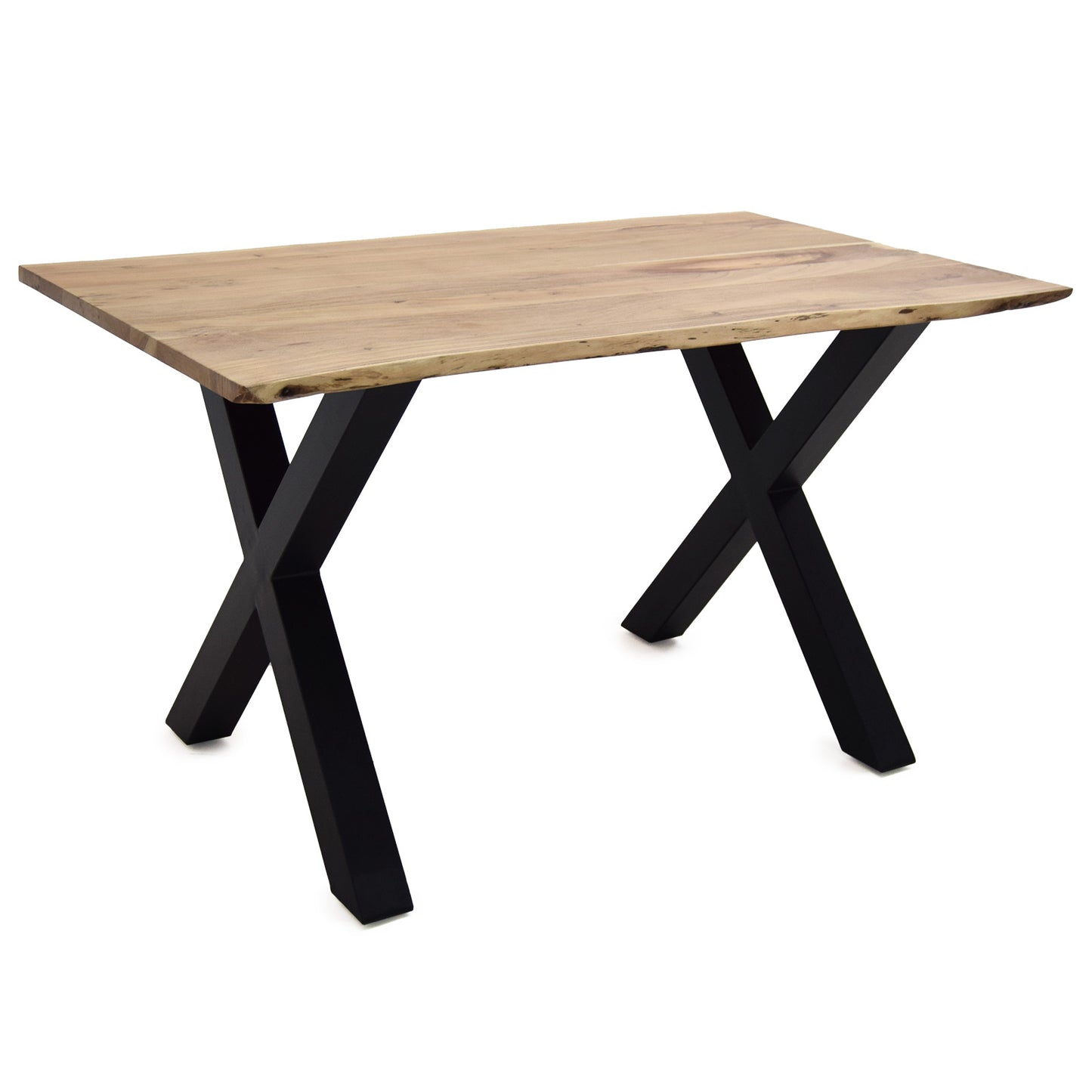 
                  
                    Esstisch 140 x 80 cm Akazie massiv / Metall X-Gestell - Kant
                  
                