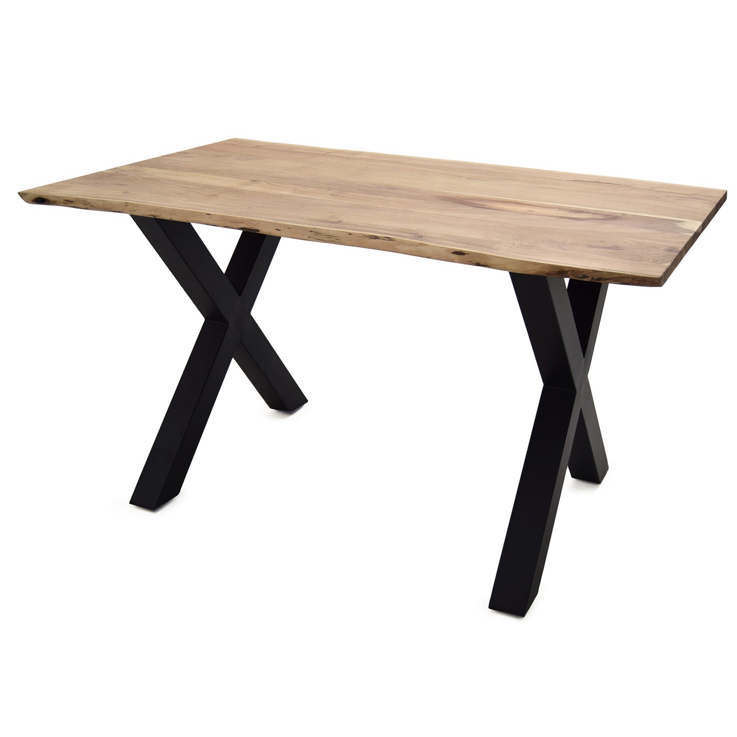 
                  
                    Esstisch 160 x 85 cm Akazie massiv / Metall X-Gestell - Kant
                  
                