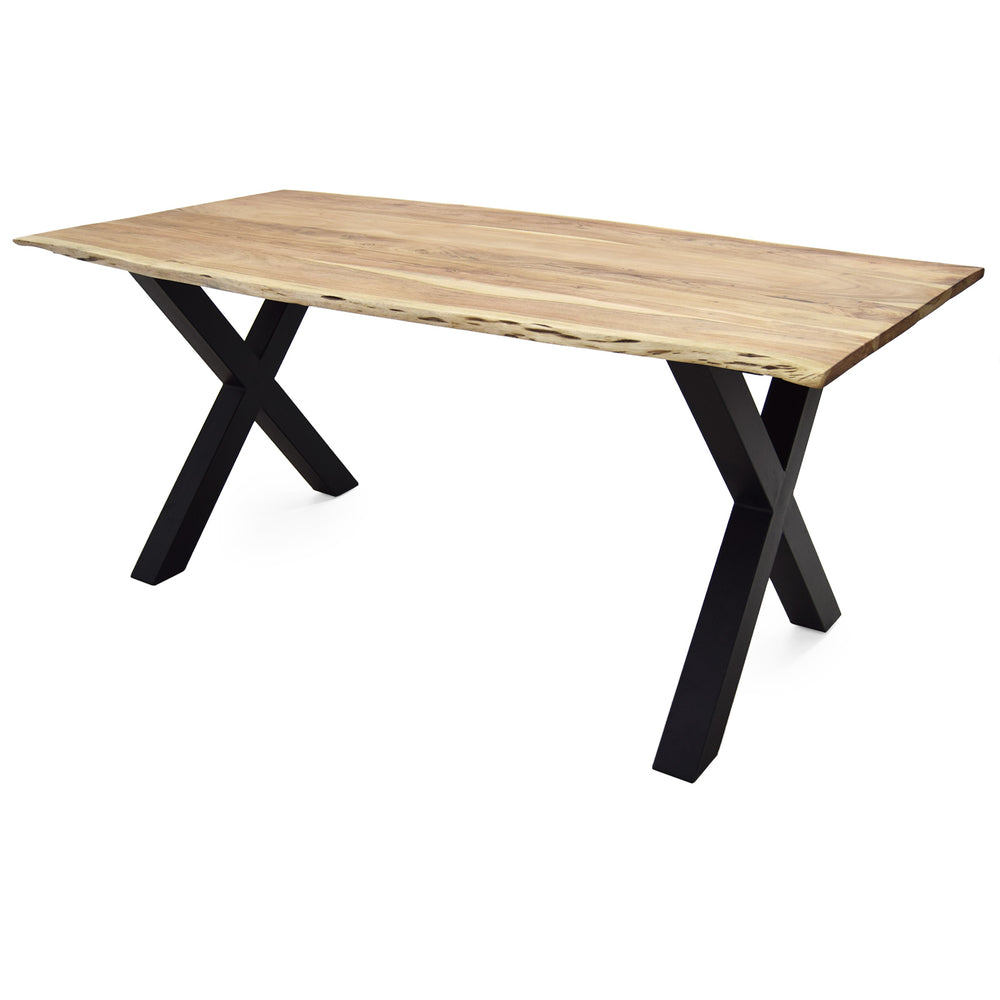 Esstisch 200 x 100 cm Akazie massiv / Metall X-Gestell - Kant