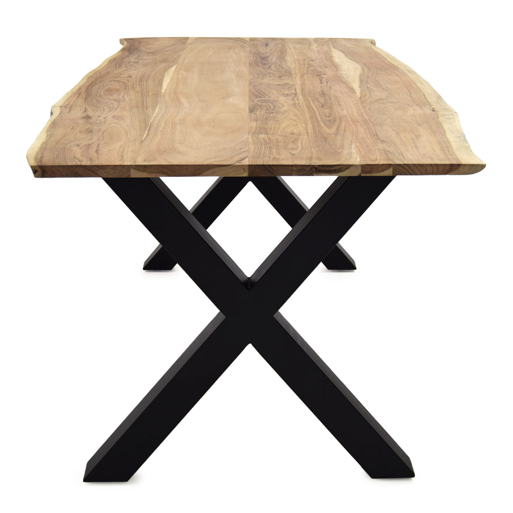 
                  
                    Esstisch 200 x 100 cm Akazie massiv / Metall X-Gestell - Kant
                  
                