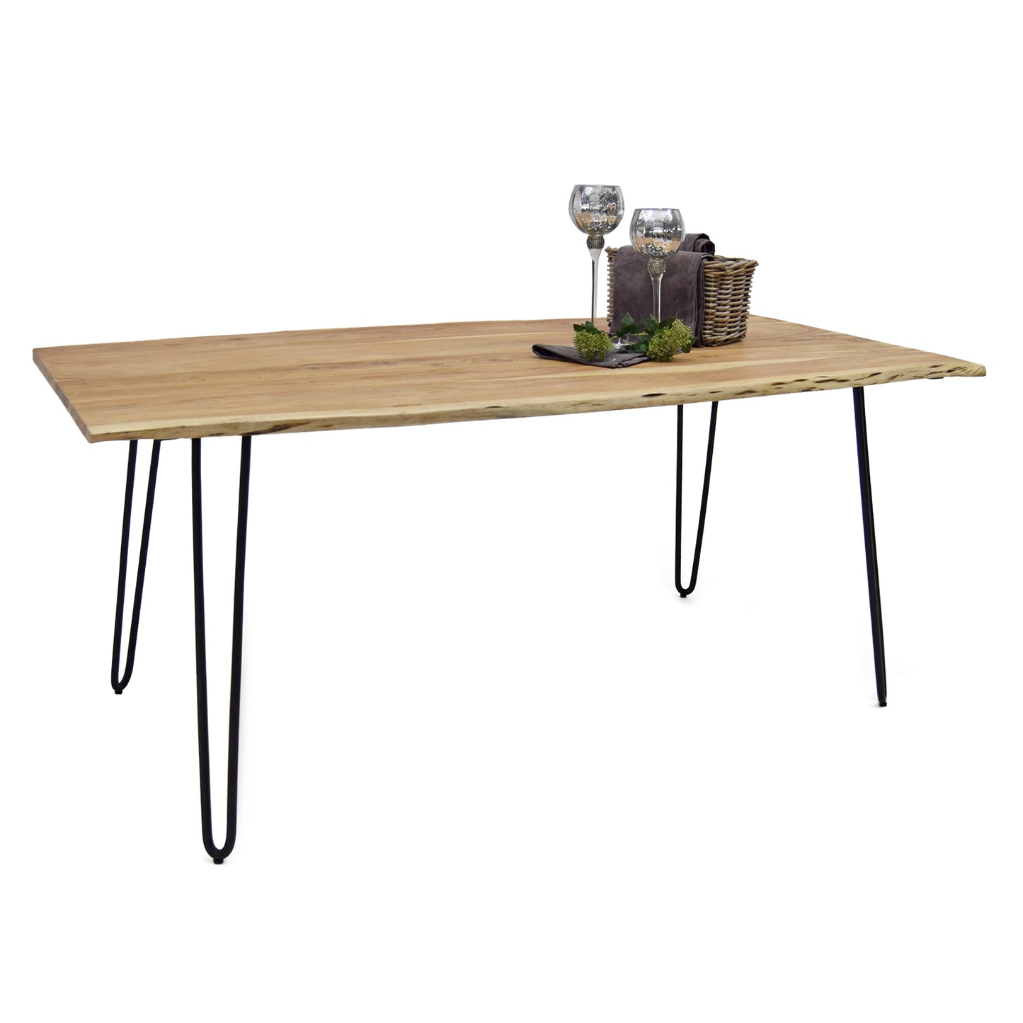 
                  
                    Esstisch 160 x 85 cm Akazie massiv / Metall Hairpin - Kant
                  
                