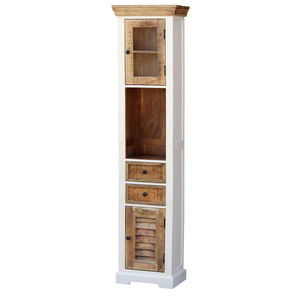Hochschrank Mango massiv weiß / braun Landhausstil - Neron