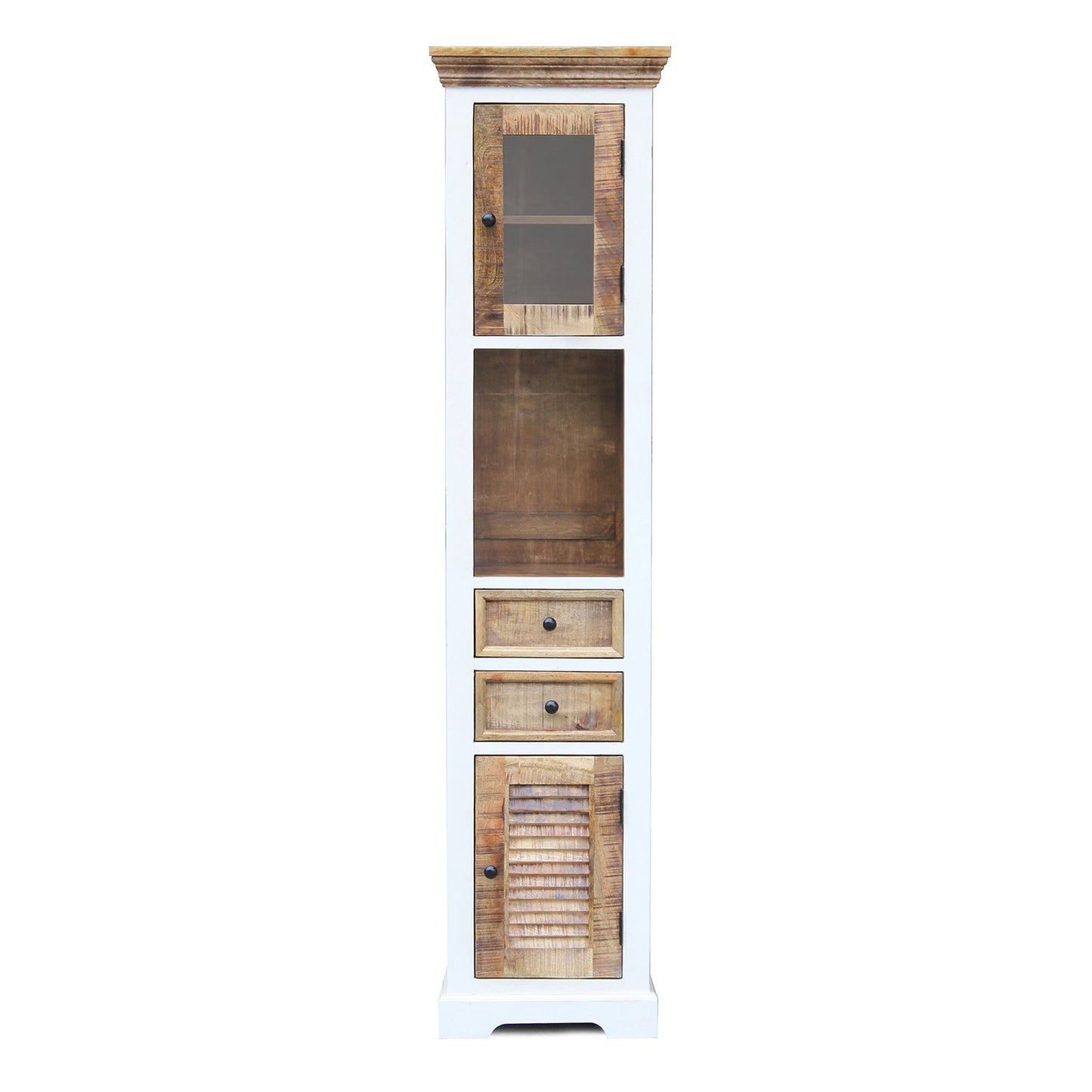 
                  
                    Hochschrank Mango massiv weiß / braun Landhausstil - Neron
                  
                