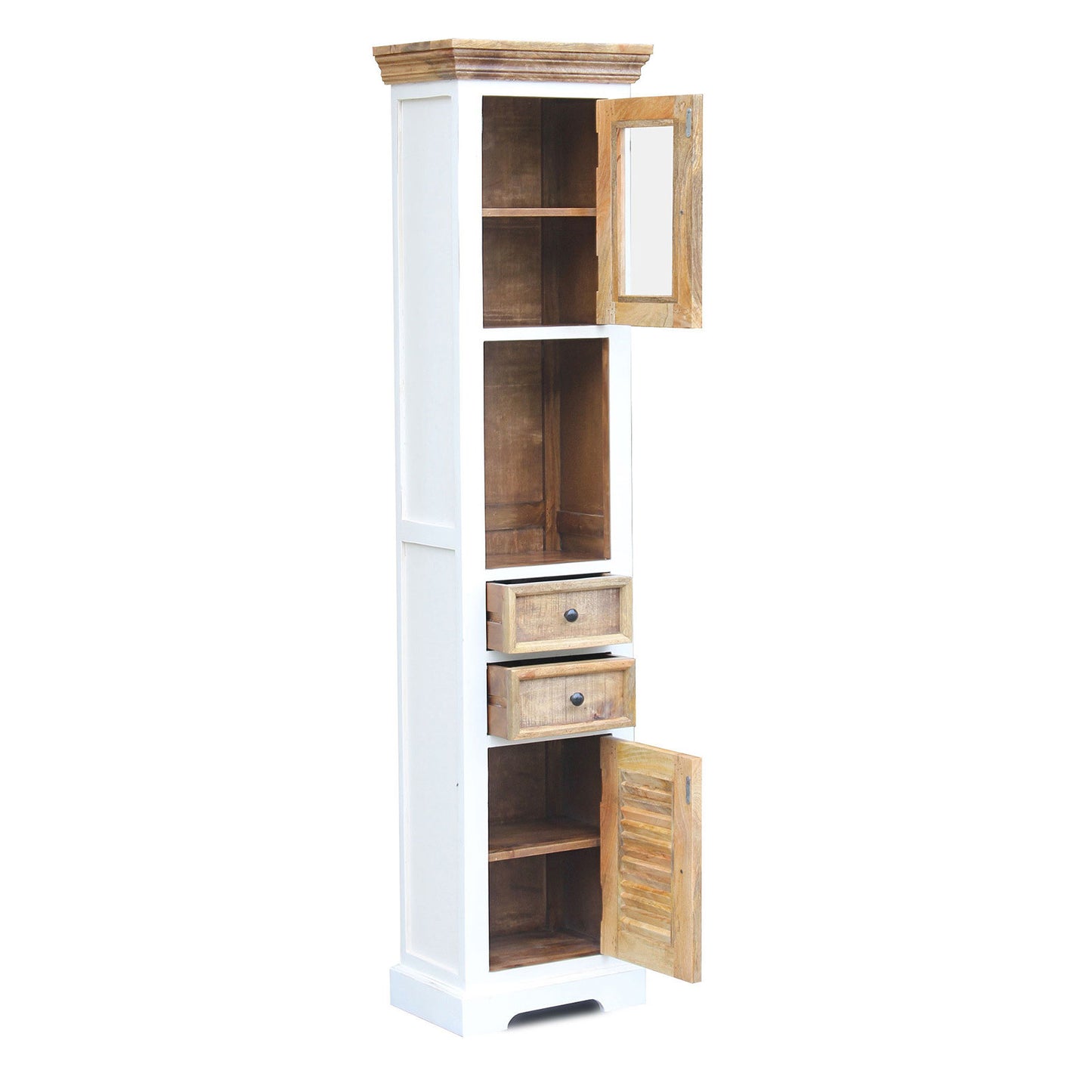 
                  
                    Hochschrank Mango massiv weiß / braun Landhausstil - Neron
                  
                