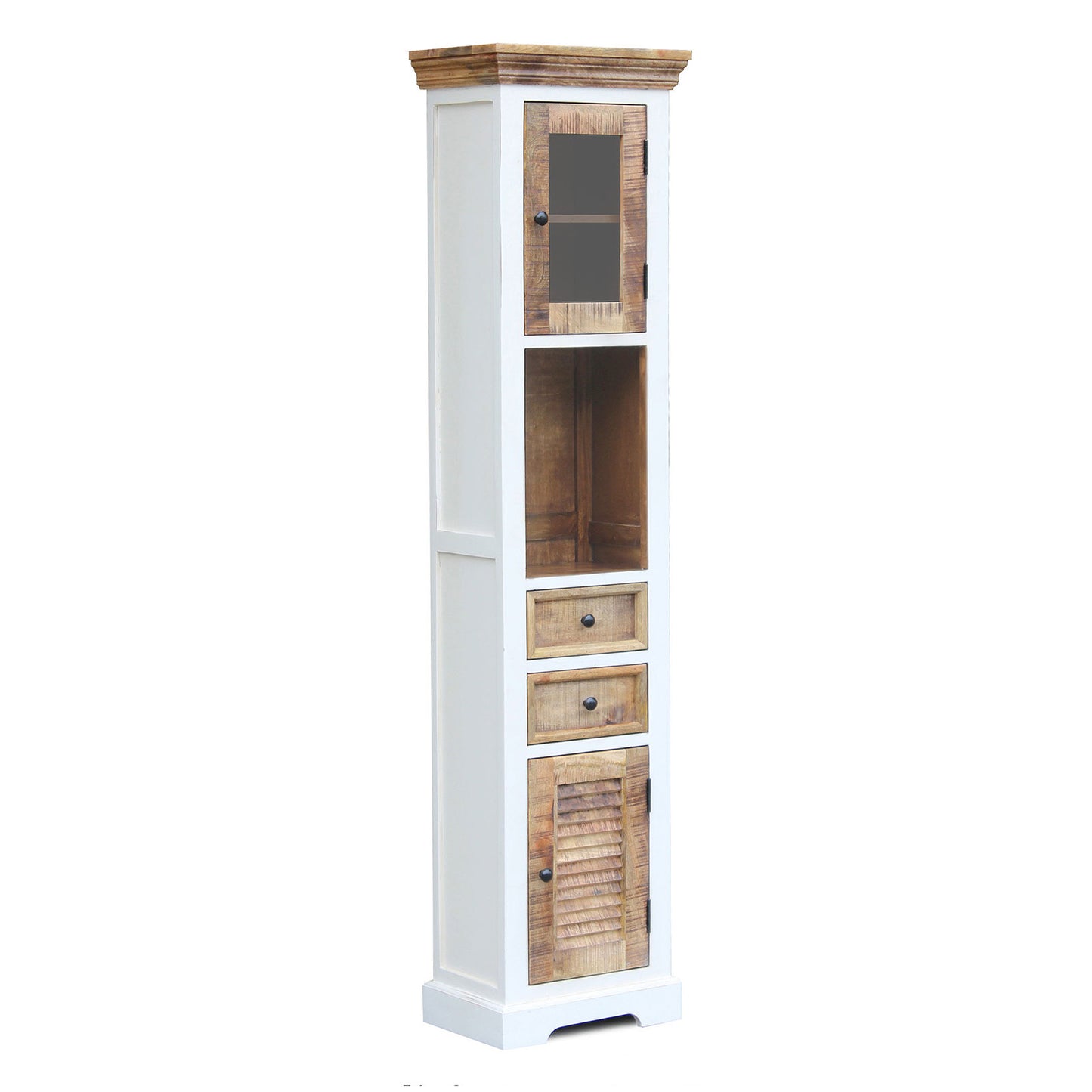 
                  
                    Hochschrank Mango massiv weiß / braun Landhausstil - Neron
                  
                