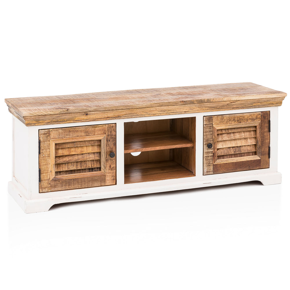 Lowboard Mango massiv weiß / braun Landhausstil - Neron
