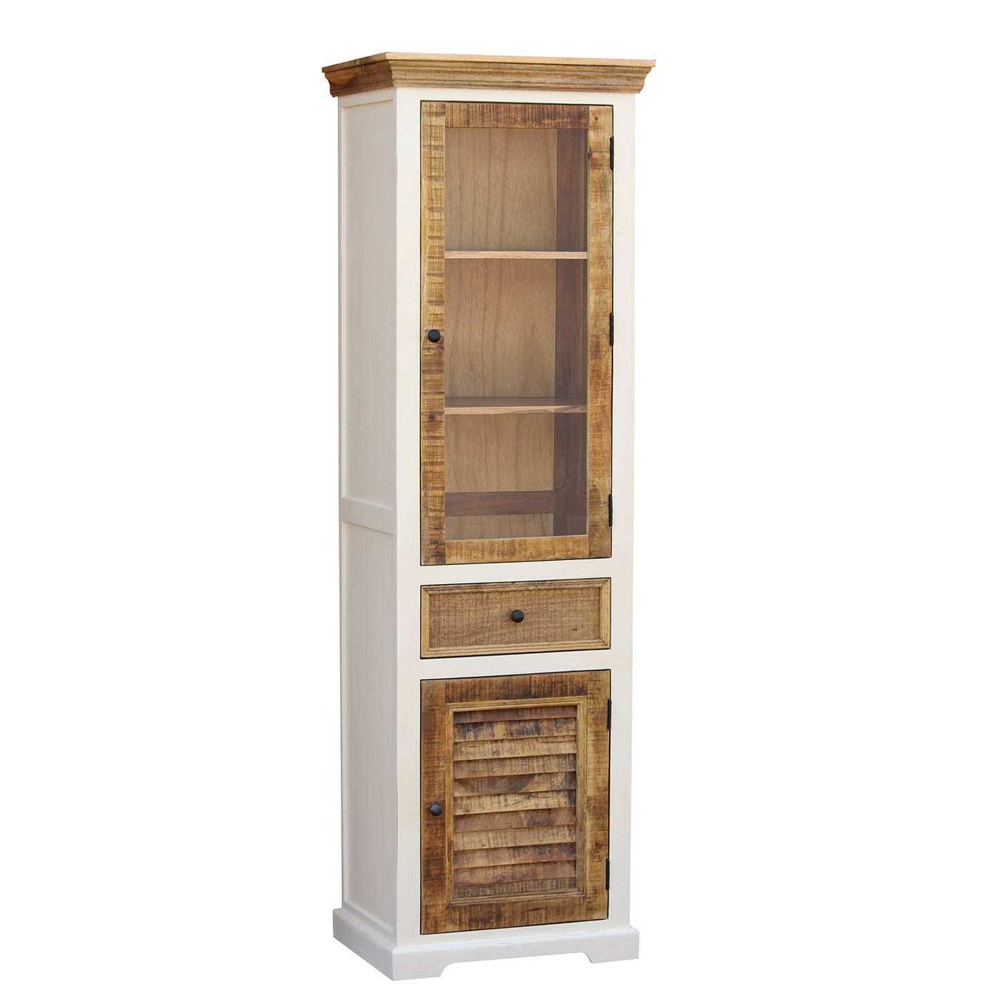 
                  
                    Vitrine 1 trg. Mango massiv weiß / braun Landhausstil - Neron
                  
                