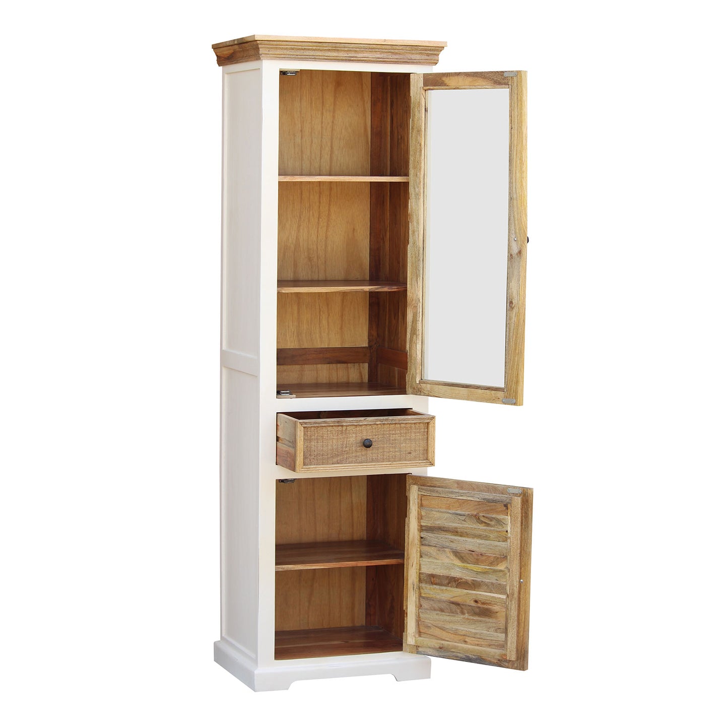 
                  
                    Vitrine 1 trg. Mango massiv weiß / braun Landhausstil - Neron
                  
                