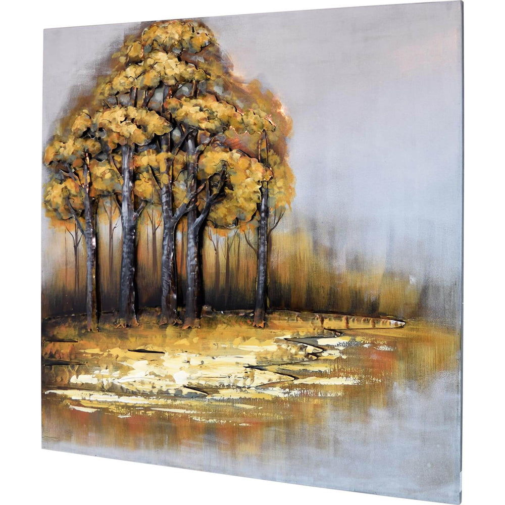 Metallbild Bäume am Fluss 100 x 100 cm 3D Vintage / Industrialstyle