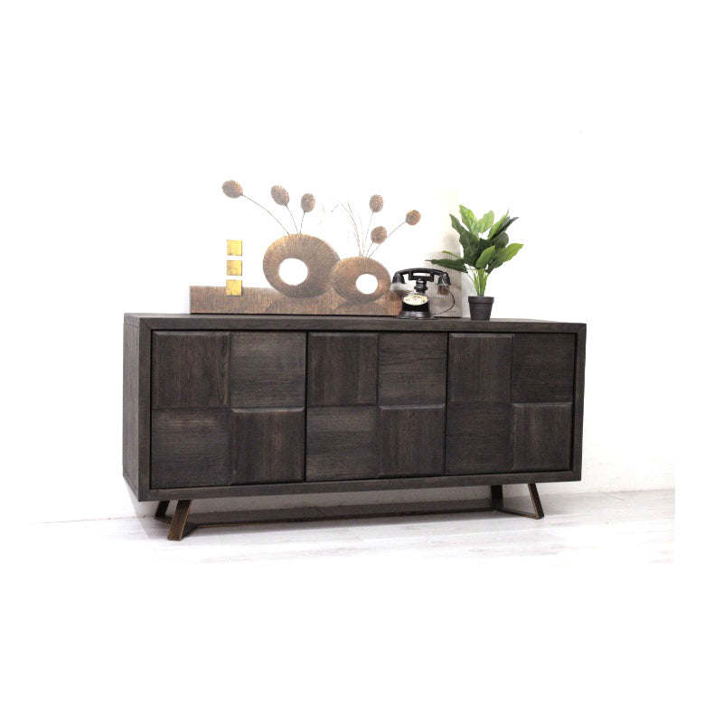 Sideboard Eiche massiv antik braun / Metall - Samu