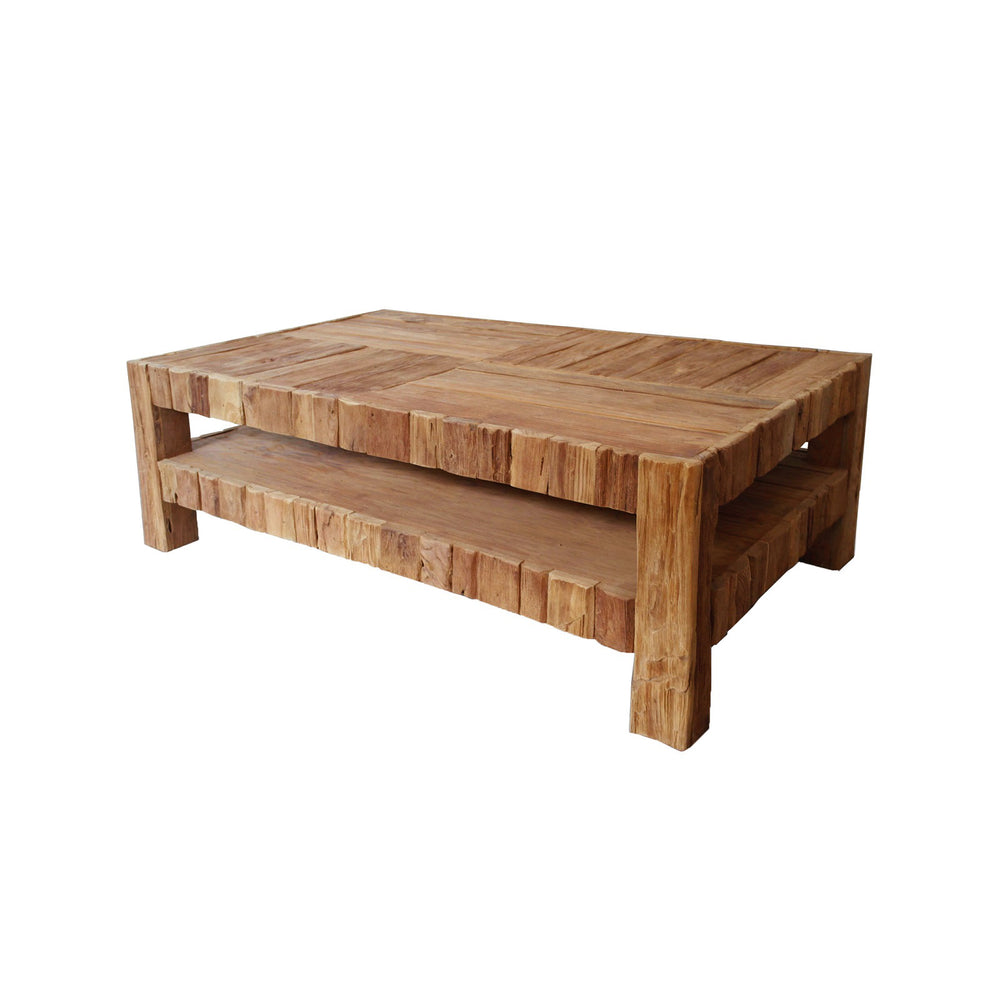 Couchtisch 130 x 75 cm Teakholz massiv Shabby Chic - Borneo