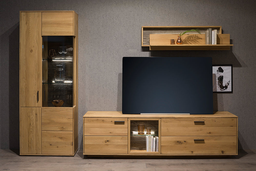 TV-Wohnwand Balkeneiche Bianco massiv - Novara