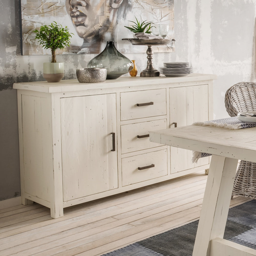 Sideboard Pinie massiv recycelt white wash - History