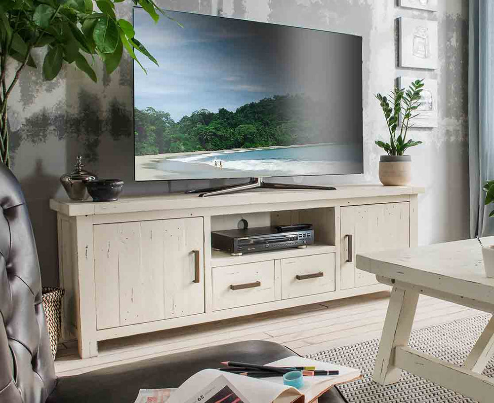 Fernsehschrank Pinie massiv recycelt white wash - History