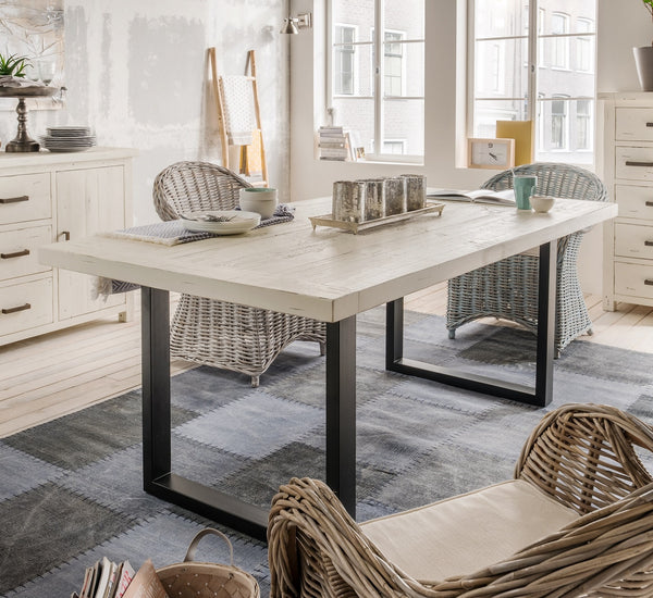 Bild von Esstisch 220 x 100 recycelt Pinie massiv / Metall