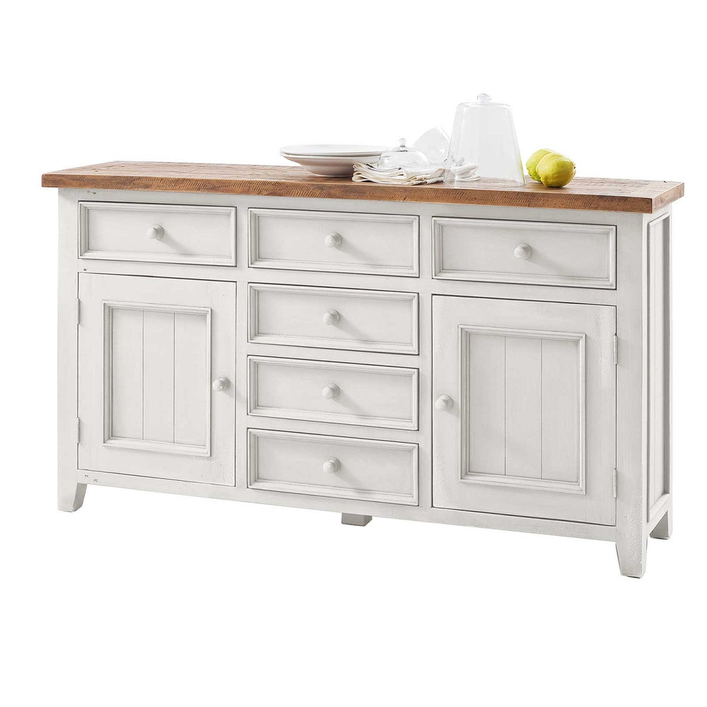 Sideboard Pinie massiv recycelt Weiss / Natur Landhaus Byron