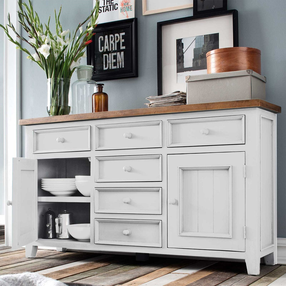 
                  
                    Sideboard Pinie massiv recycelt Weiss / Natur Landhaus Byron
                  
                