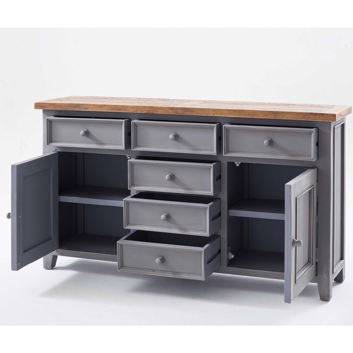 
                  
                    Sideboard Pinie massiv recycelt Grau / Natur Landhaus Byron
                  
                