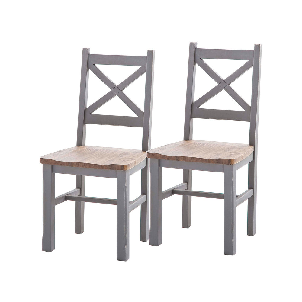 Holzstuhl 2er-Set Pinie massiv recycelt Grau / Natur Landhaus Byron