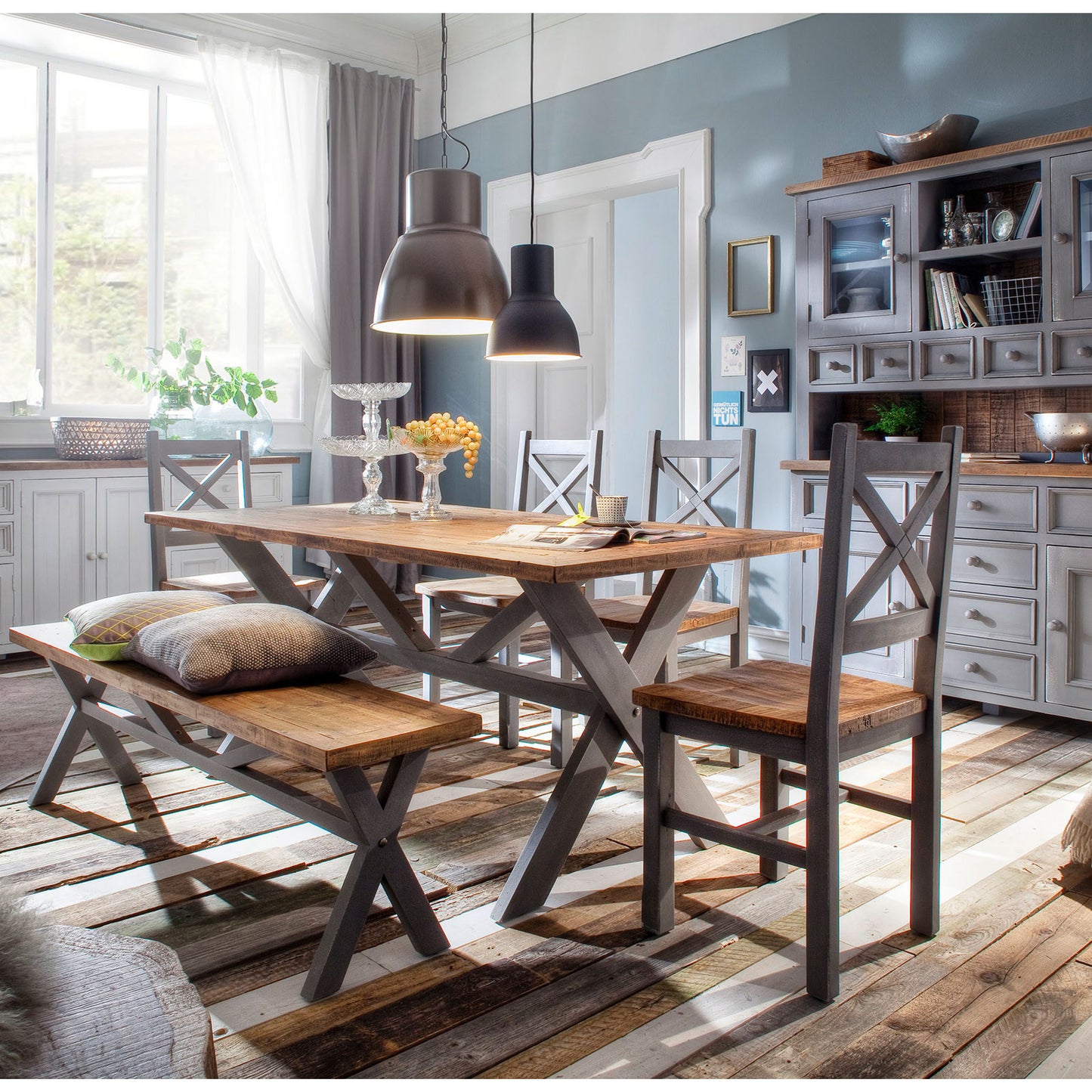 
                  
                    Holzstuhl 2er-Set Pinie massiv recycelt Grau / Natur Landhaus Byron
                  
                
