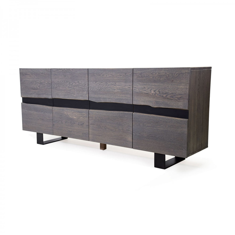 Sideboard Wildeiche massiv grau geölt / Metall 200 cm - Natural Shape