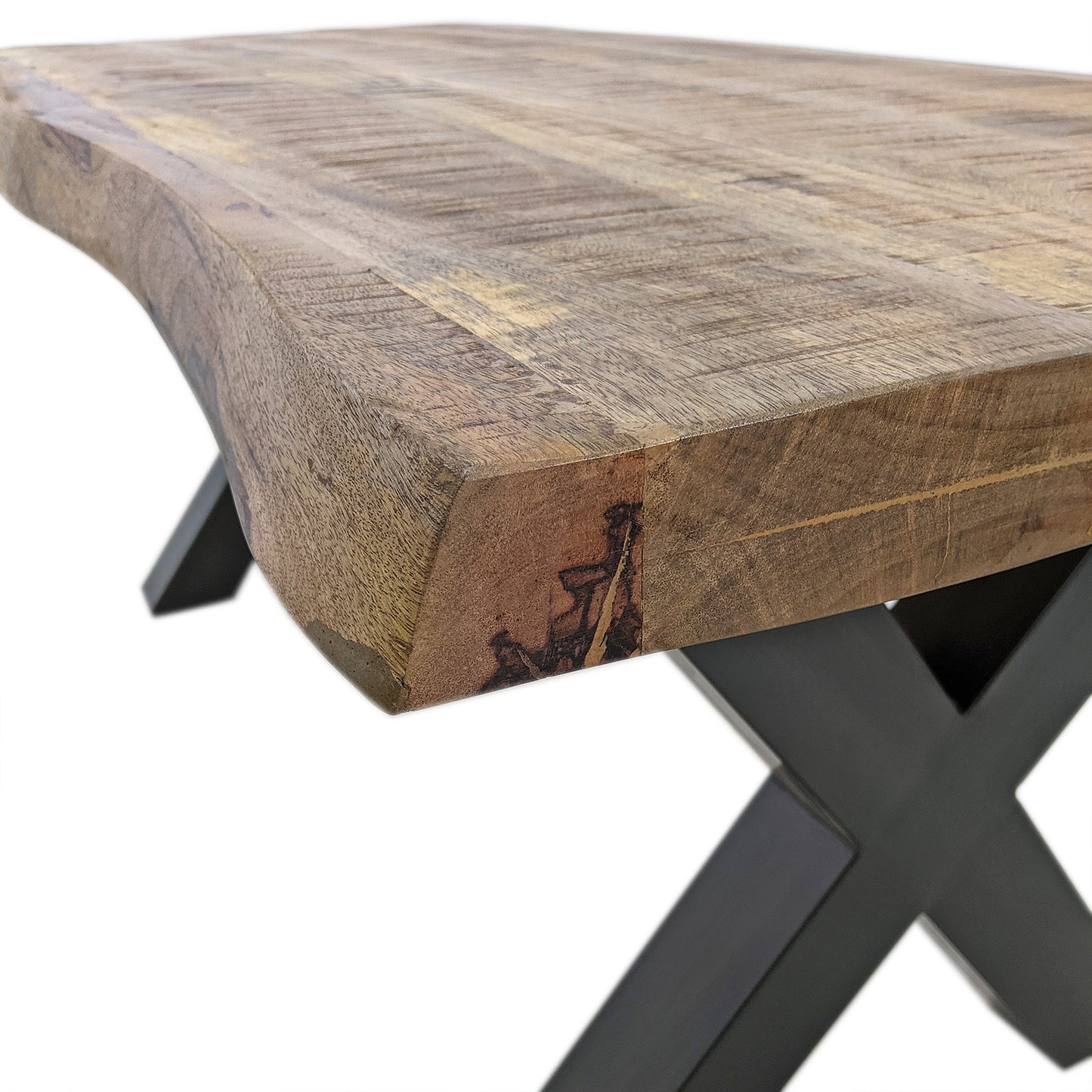 
                  
                    Esstisch 160 x 90 cm Massivholz Natur mit Baumkante / X-Fuß - MaroX
                  
                