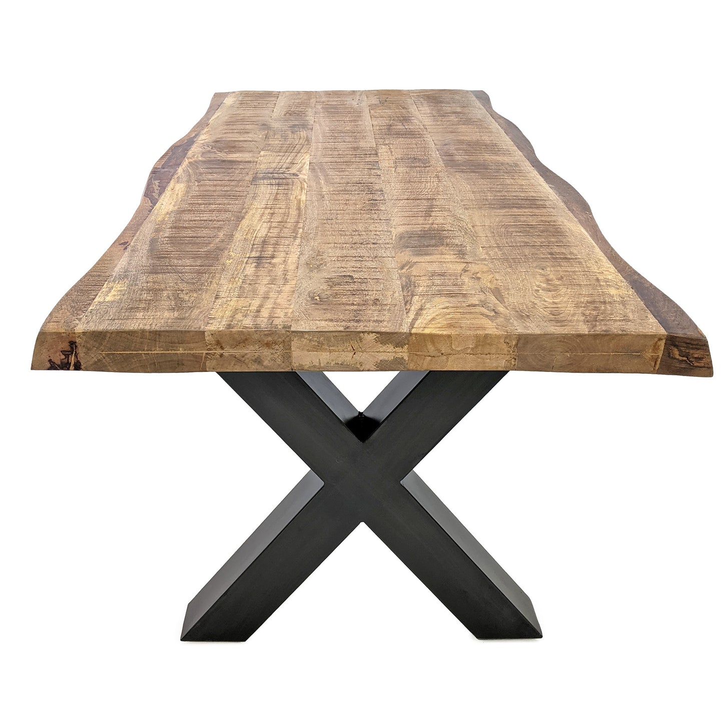 
                  
                    Esstisch 160 x 90 cm Massivholz Natur mit Baumkante / X-Fuß - MaroX
                  
                