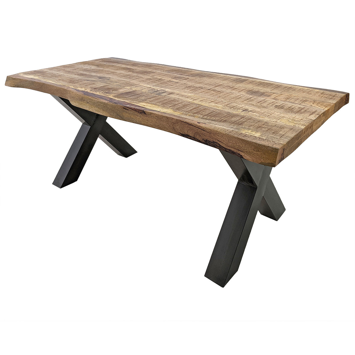 Esstisch 180 x 90 cm Massivholz Natur mit Baumkante / X-Fuss