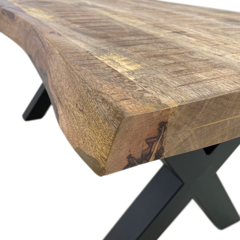 
                  
                    Esstisch 180 x 90 cm Massivholz Natur Baumkante X-Fuß schwarz - MaroX
                  
                