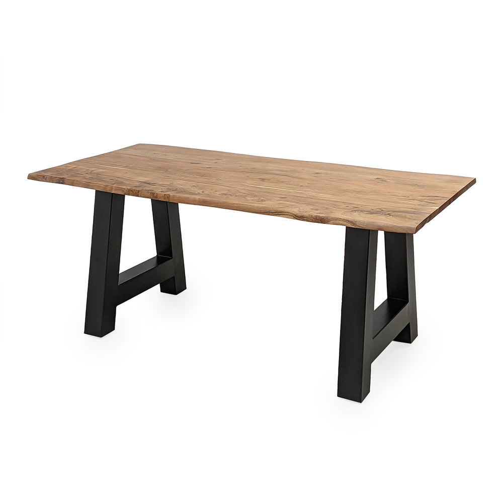 Baumkantentisch 200 x 100 cm Akazie massiv A-Gestell Metall - Kant