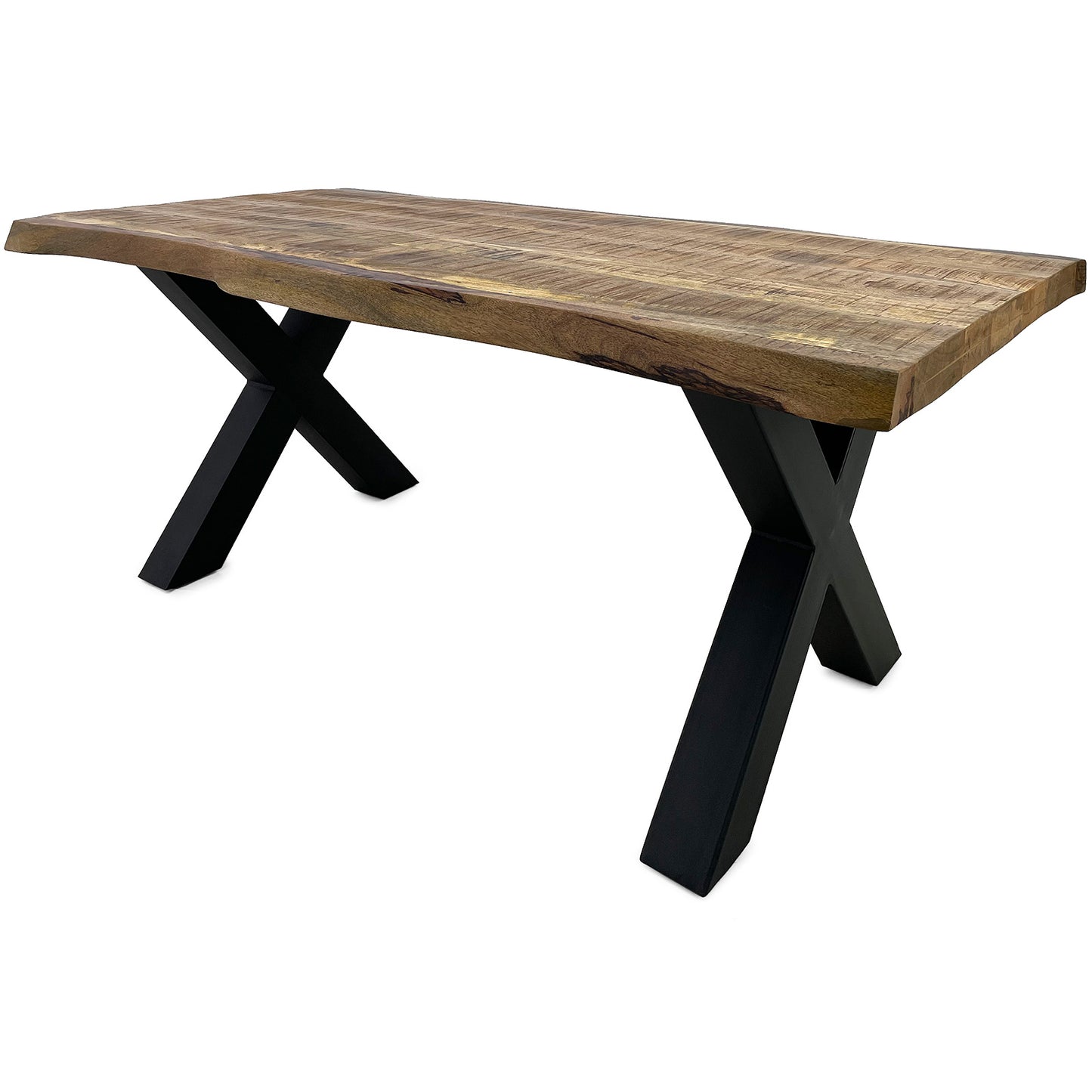 
                  
                    Esstisch 160 x 90 Mango massiv Natur Baumkante X-Fuß anthrazit - Marten
                  
                