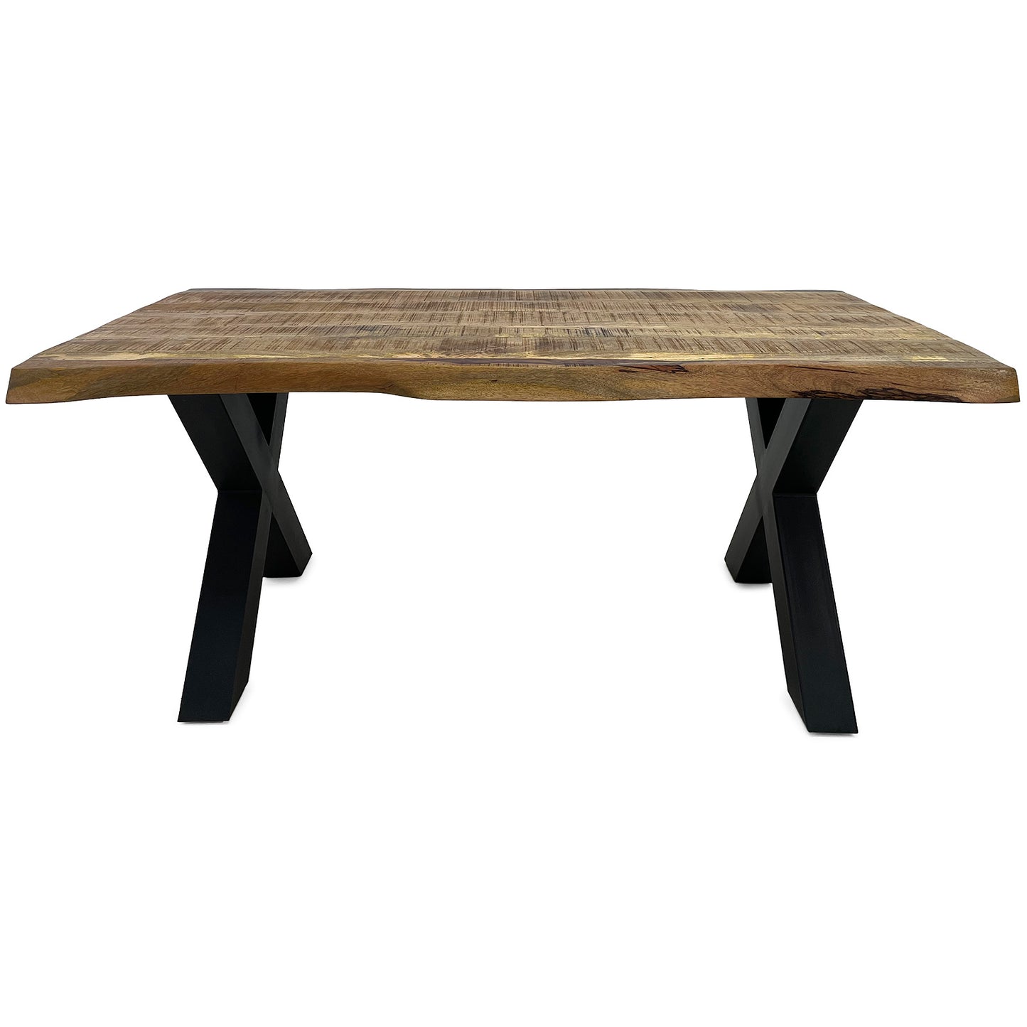 
                  
                    Esstisch 160 x 90 Mango massiv Natur Baumkante X-Fuß anthrazit - Marten
                  
                