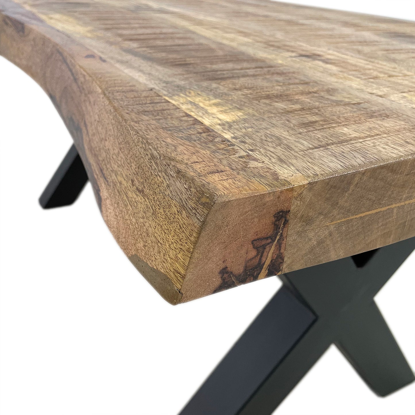 
                  
                    Esstisch 160 x 90 Mango massiv Natur Baumkante X-Fuß anthrazit - Marten
                  
                
