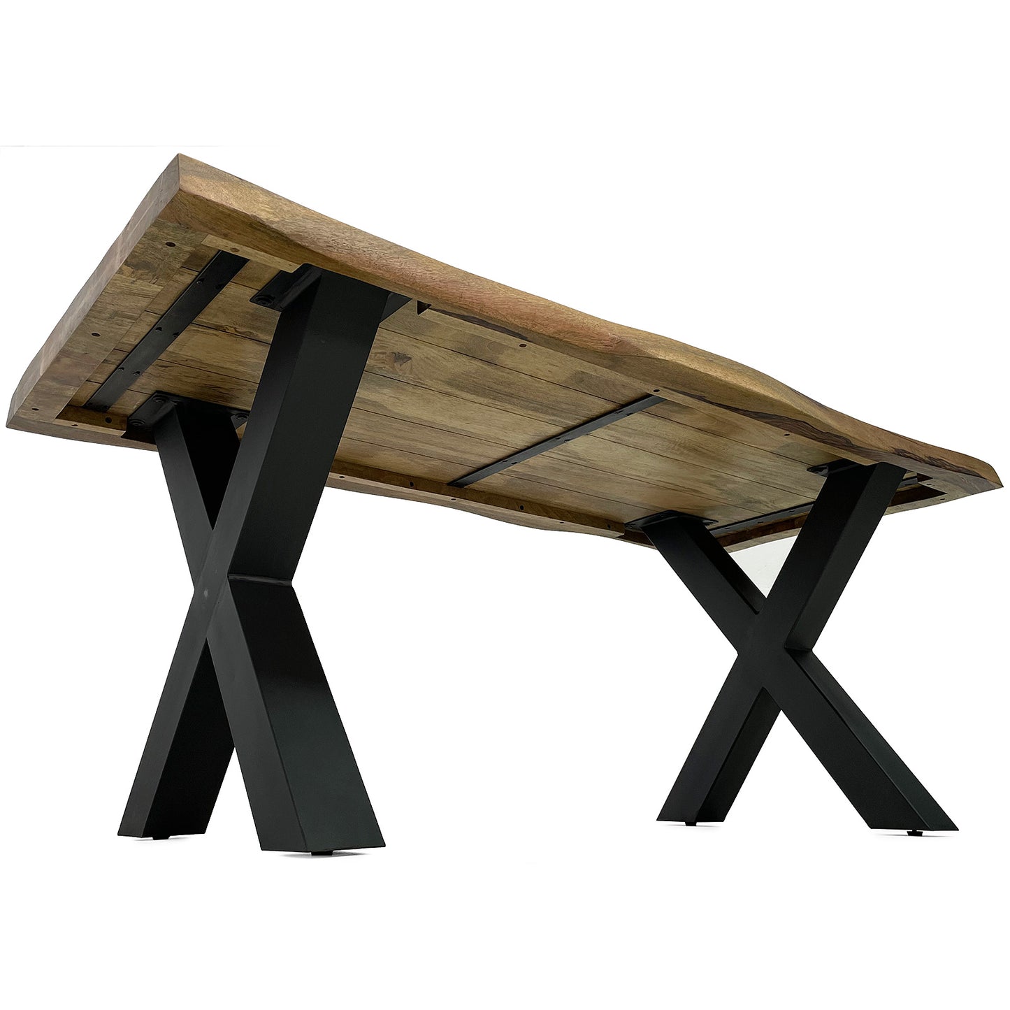 
                  
                    Esstisch 160 x 90 Mango massiv Natur Baumkante X-Fuß anthrazit - Marten
                  
                