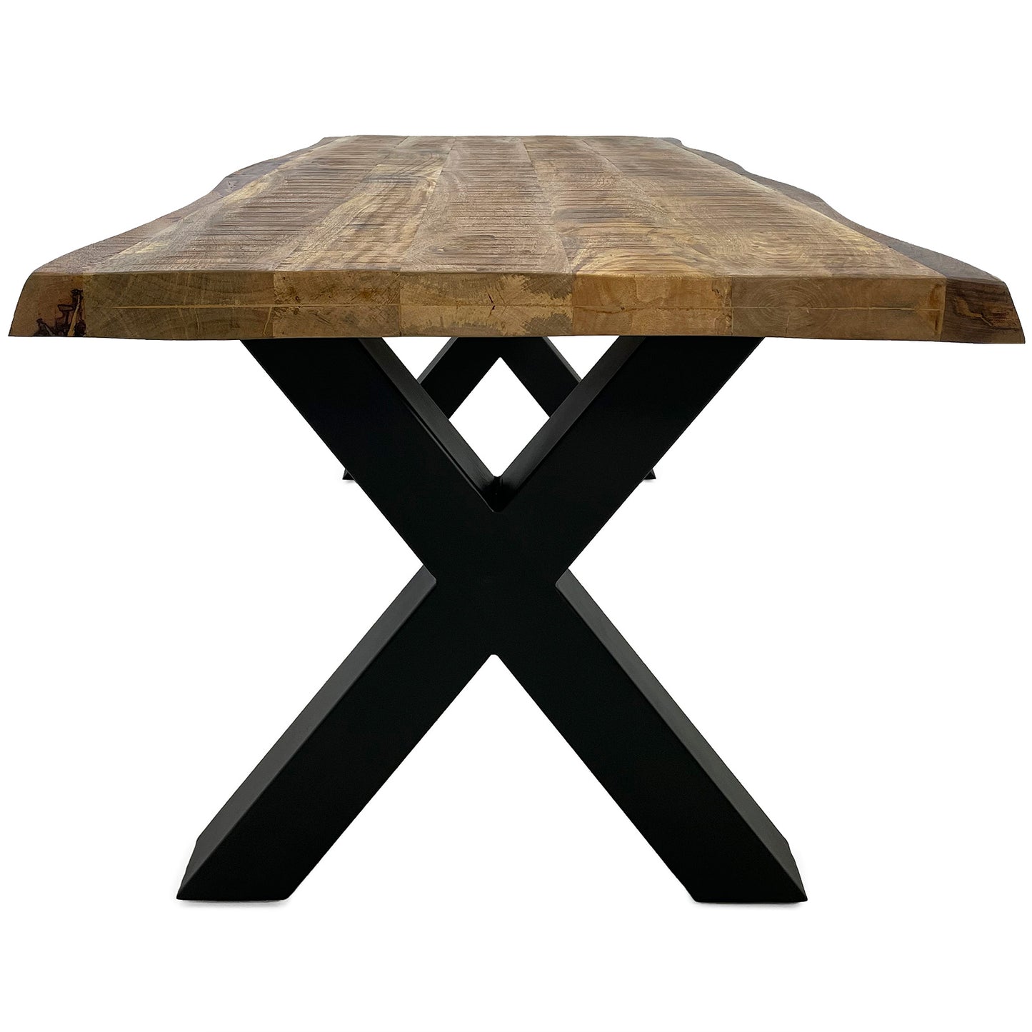 
                  
                    Esstisch 160 x 90 Mango massiv Natur Baumkante X-Fuß anthrazit - Marten
                  
                
