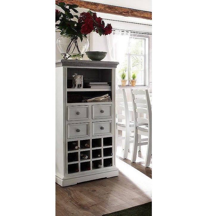 Vertiko Kiefer massiv Landhausstil weiß / white sanded Opus