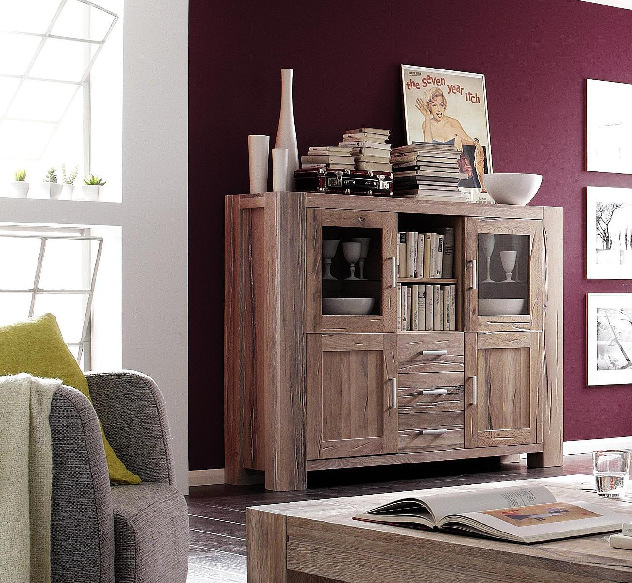 
                  
                    Highboard Eiche massiv Weiß gekälkt Braxton
                  
                