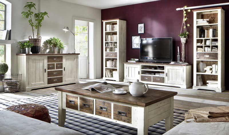
                  
                    Highboard Recycel Kiefer massiv weiß / braun Antiklook Dover
                  
                