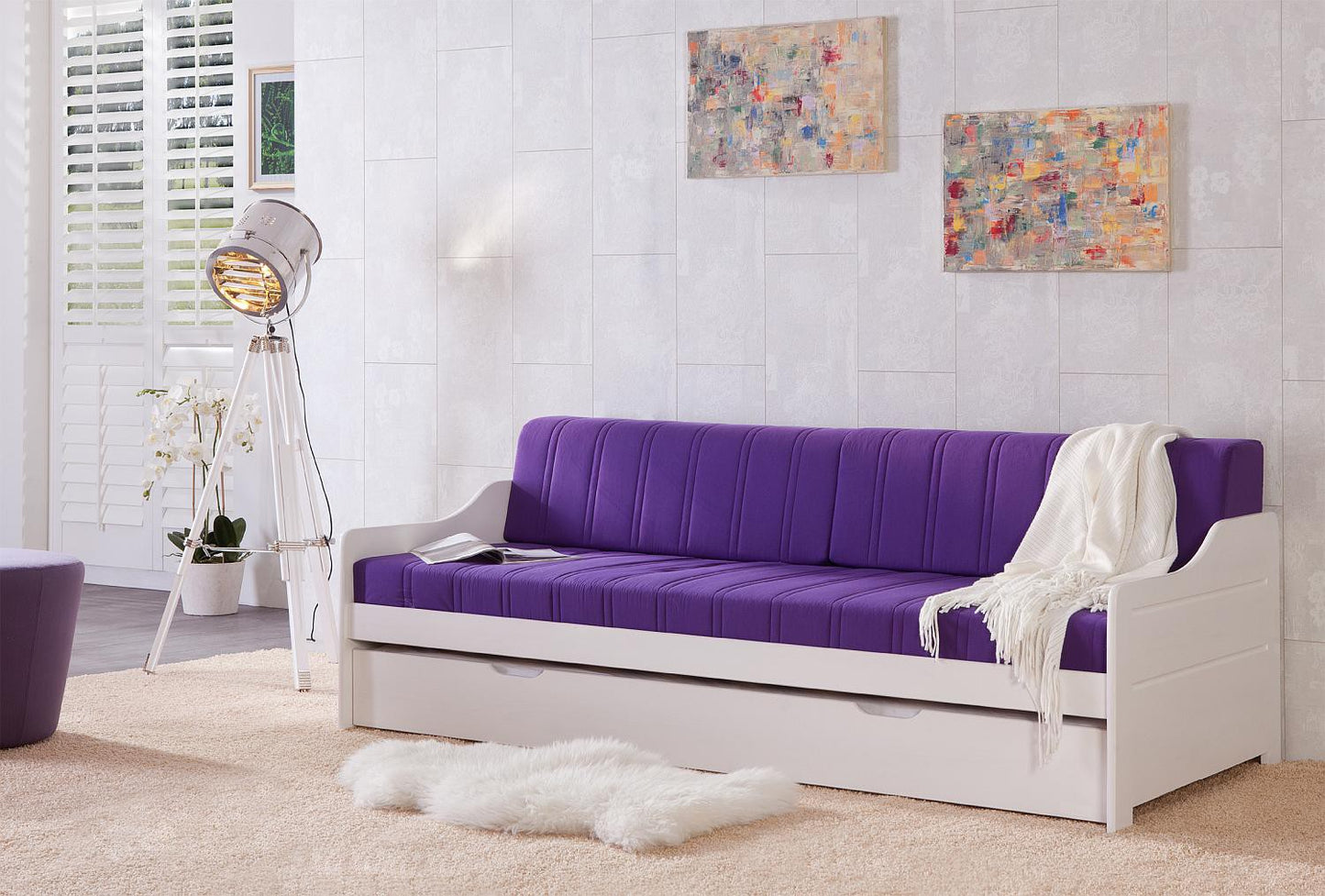 
                  
                    Mira Sofabett Bett Jugendbett Kiefer massiv weiß 90 x 200 cm  - 9814-Mir-90/W
                  
                
