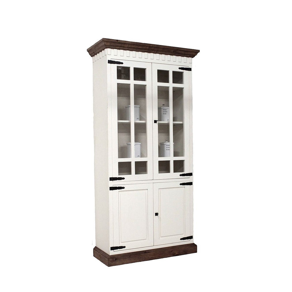 Vitrinenschrank Pinie massiv Antikfinish/Weiß Finca