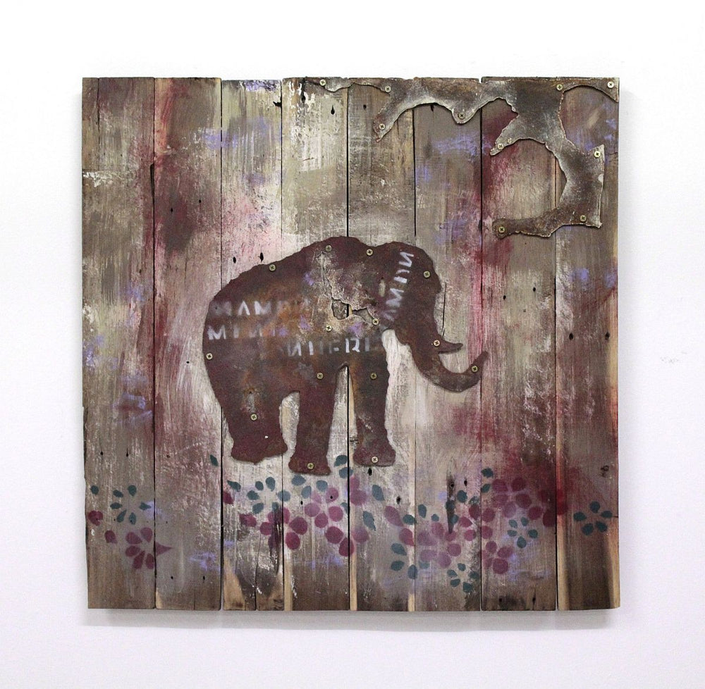 Holzbild 70 x 70 cm Shabby Chic Elefant