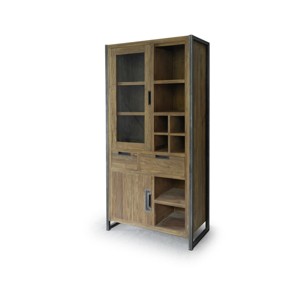 Vitrine Teakholz massiv / Metall Industrial-Style Sumatra
