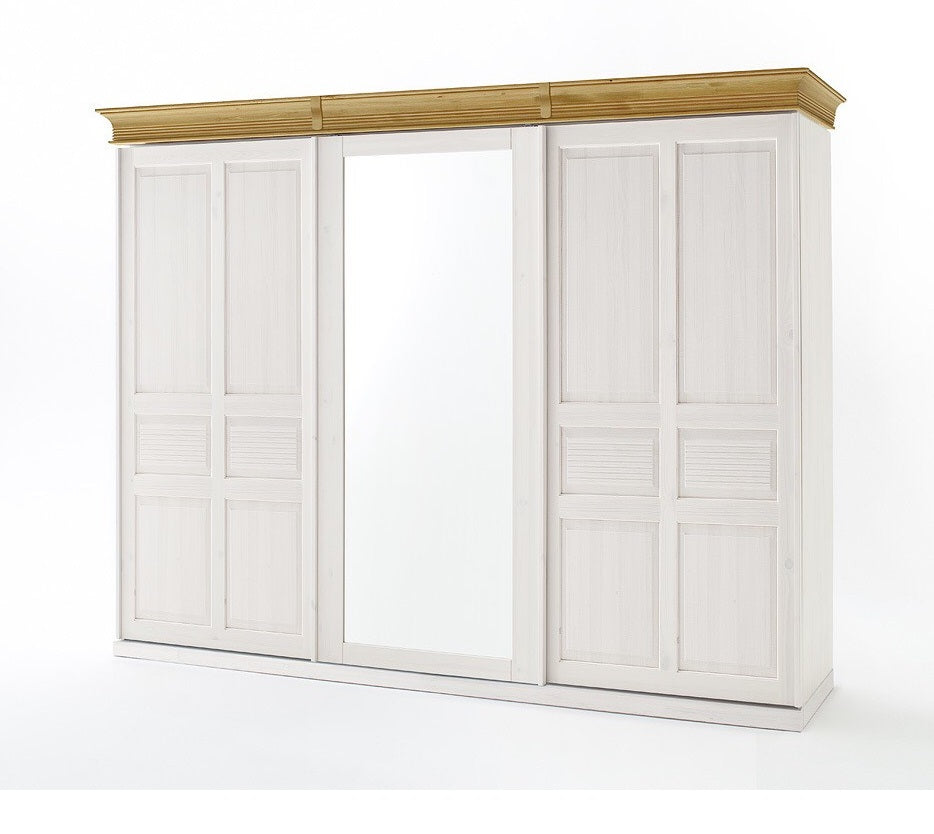 
                  
                    Kleiderschrank 3trg. Schwebetüren Kiefer massiv Landhausstil Oslo
                  
                