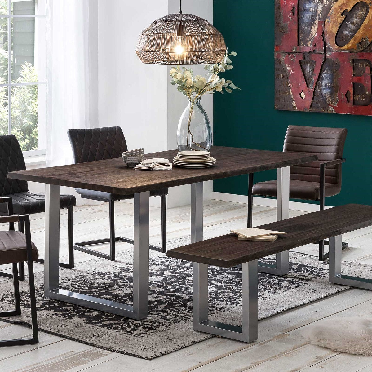 
                  
                    Esstisch 200 x 100 cm Akazie massiv mit Baumkante / Metallgestell Brandy
                  
                