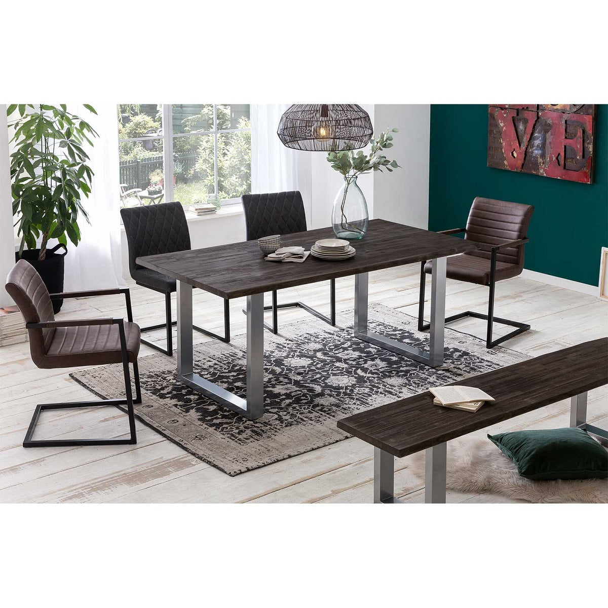 
                  
                    Esstisch 200 x 100 cm Akazie massiv mit Baumkante / Metallgestell Brandy
                  
                